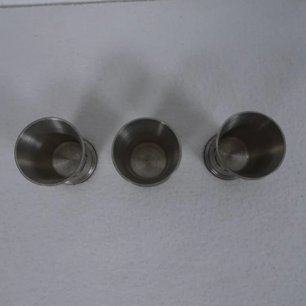 Vintage SKS ZINN 95% Pewter Embossed Shot Glass Set of 3 Cups Goblet